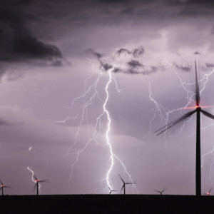 Lightning Strikes over a wind farm